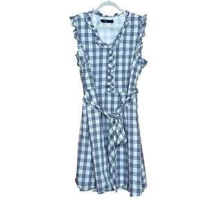 Chetta B womens size 18W dress blue/white plaid lined knee length cottage core